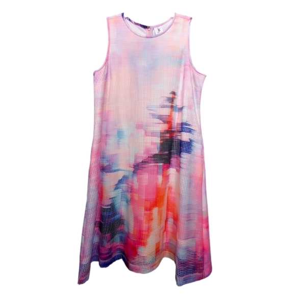 Julia Jordan Pink Abstract Colorful Mesh Shift Pocket Dress Women's Plus Size 14 - Picture 1 of 9